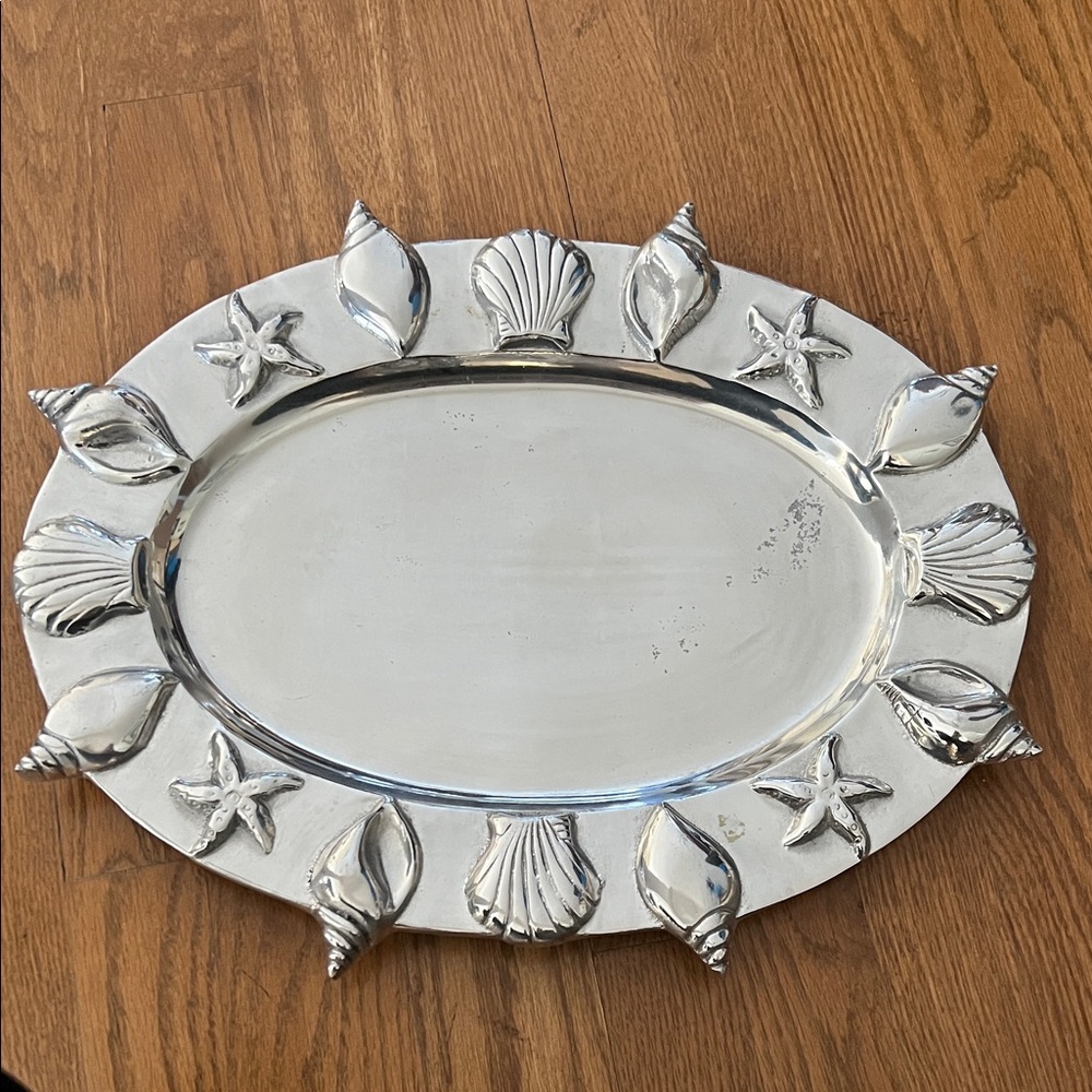 Elegant Silver Seashell Serving Tray